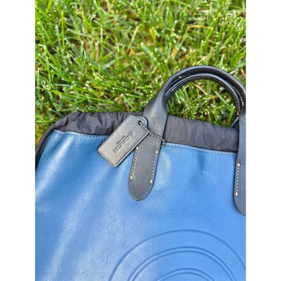 Coach Academy Drawstring Backpack In Blue And Black Leather - Picture 5 of 7